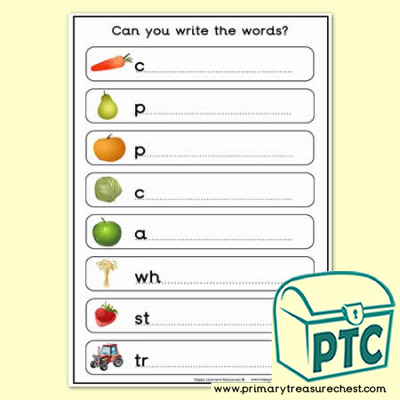 Harvest Topic Words Worksheet - No Letters