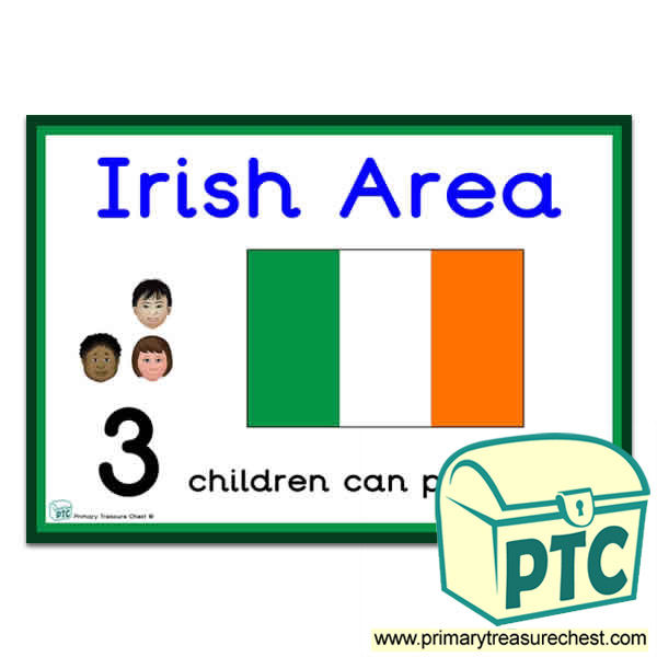 Irish Area Sign - Number Pattern Images Provided  '3 children can play here' - Classroom Organisation Poster