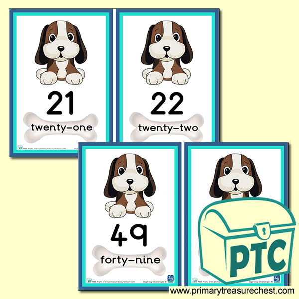 Digit Dog Themed Number Line 21 to 50