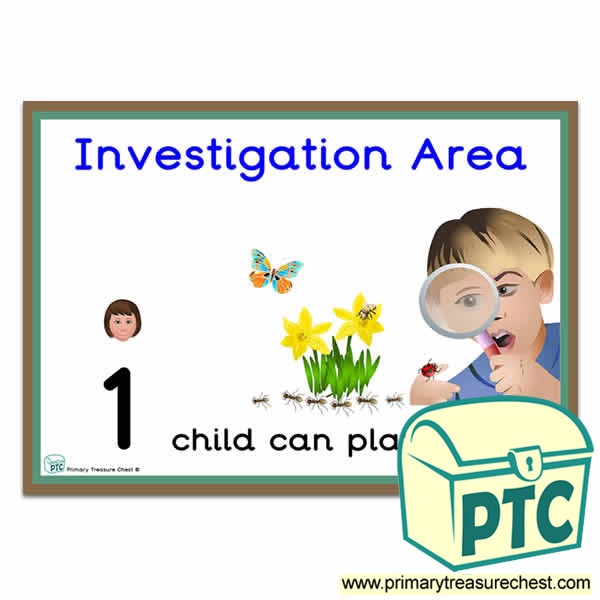 Investigation Area Sign - Number Pattern Images Provided  '1 child can play here' - Classroom Organisation Poster