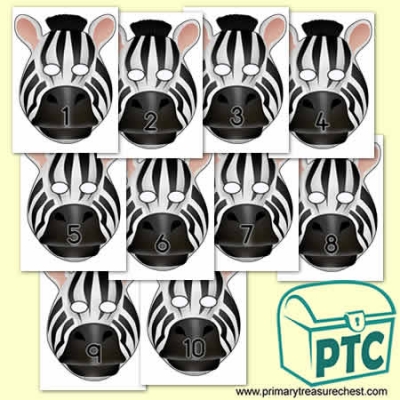 Zebra Role Play Masks Numbered 1-10