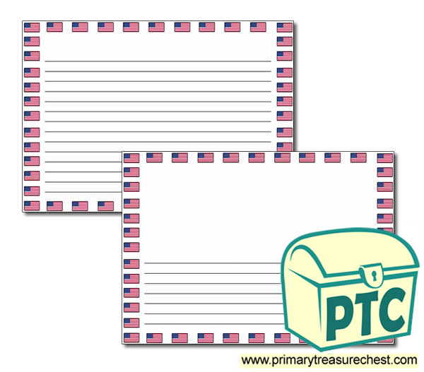 American Flag Landscape Page Border/Writing Frame (narrow lines)