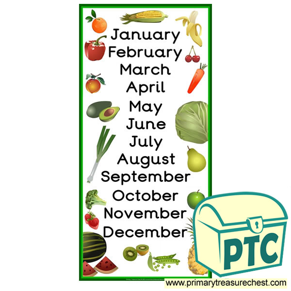 Fruit and Vegetable Themed Months of the Year Poster