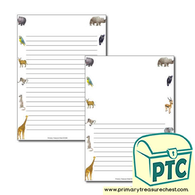 African Animals Themed Page Border/Writing Frame (narrow lines)