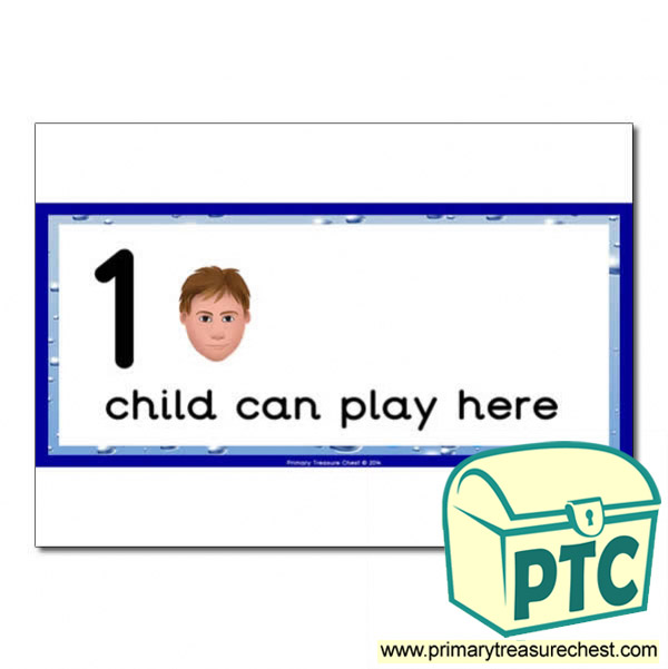 Water Area Sign - Images of Faces - 1 child can play here - Classroom Organisation Poster