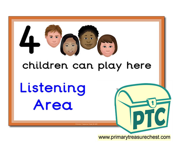 Listening Area Sign - Add Your Own Image - 4 children can play here - Classroom Organisation Poster