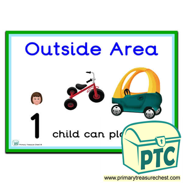Outside Area Sign - Number Pattern Images Provided  '1 child can play here' - Classroom Organisation Poster