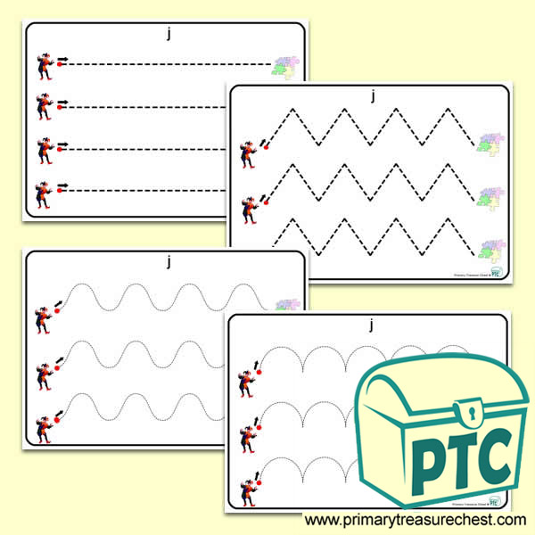 'Jj' Themed Pre-Writing Patterns Activity Sheets