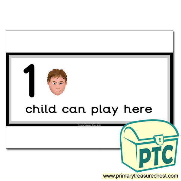 Computer Area Sign - Images of Faces - 1 child can play here - Classroom Organisation Poster