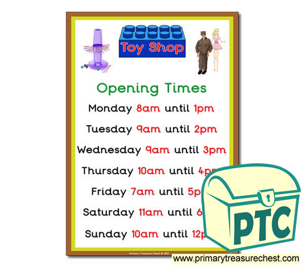 1960s Toy Shop Opening Times (O'clock)