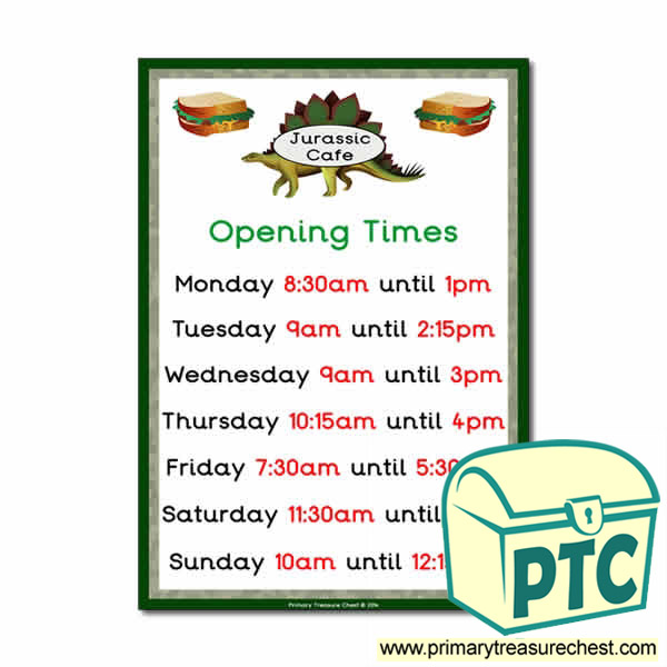 Dinosaur Park Cafe Role Play Opening Times (Quarter & Half Past)