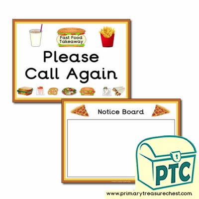 Fast Food Takeaway Notice Board & Call Again Signs