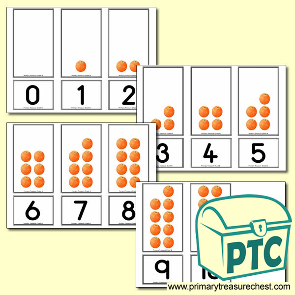 Orange Number Shapes Matching Cards 0 to 10