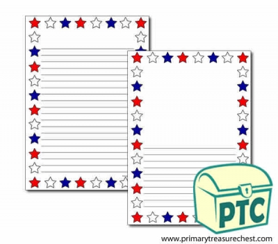 Red, White and Blue Stars Page Border/Writing Frame (narrow lines)
