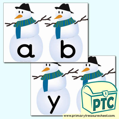 Snowman Themed Lowercase Alphabet Cards