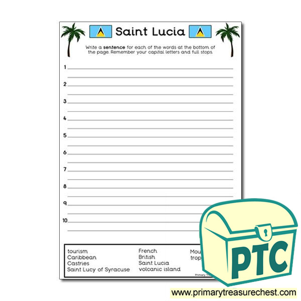 Saint Lucia Themed Sentence Worksheet
