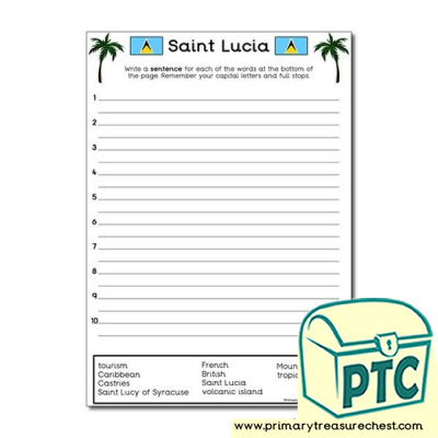 Saint Lucia Themed Sentence Worksheet