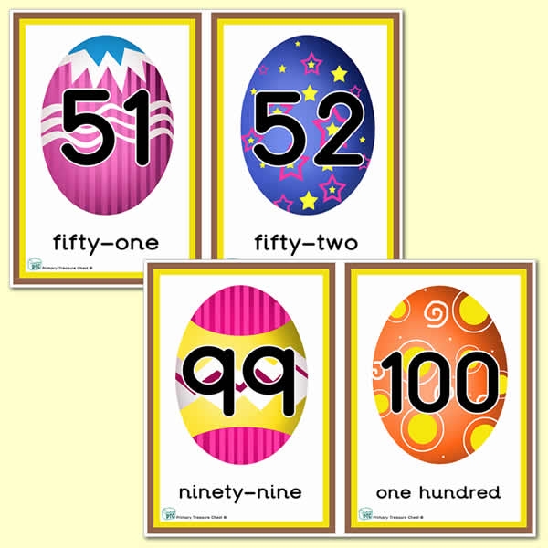 Easter Egg Themed Number Line 51 to 100