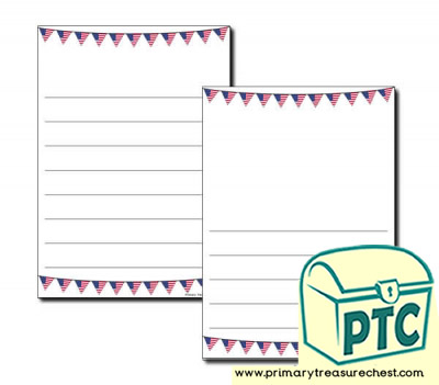 American Flag Bunting Page Border/Writing Frame (wide lines)