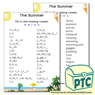 Summer Themed Vowels Worksheet