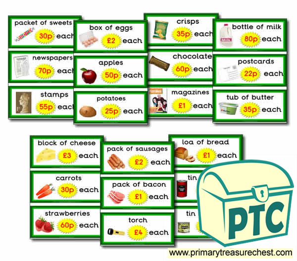Role Play Campsite Shop Prices Flashcards (21p-£99)