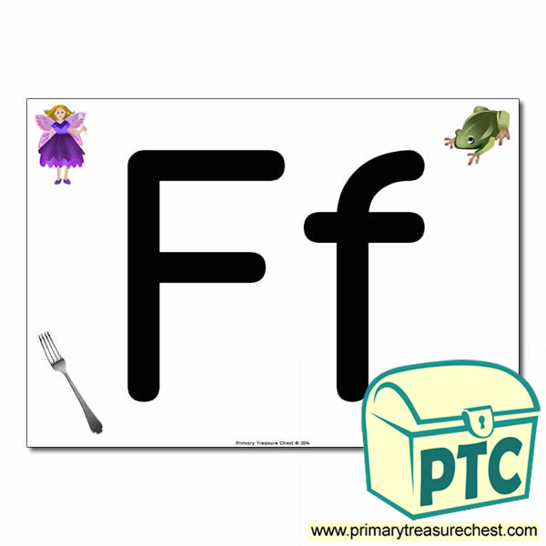 'Ff' Upper and Lowercase Letters A4 posterposter with realistic images