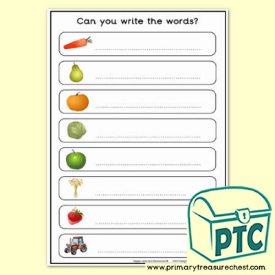 Harvest Topic Words Worksheet - No Letters