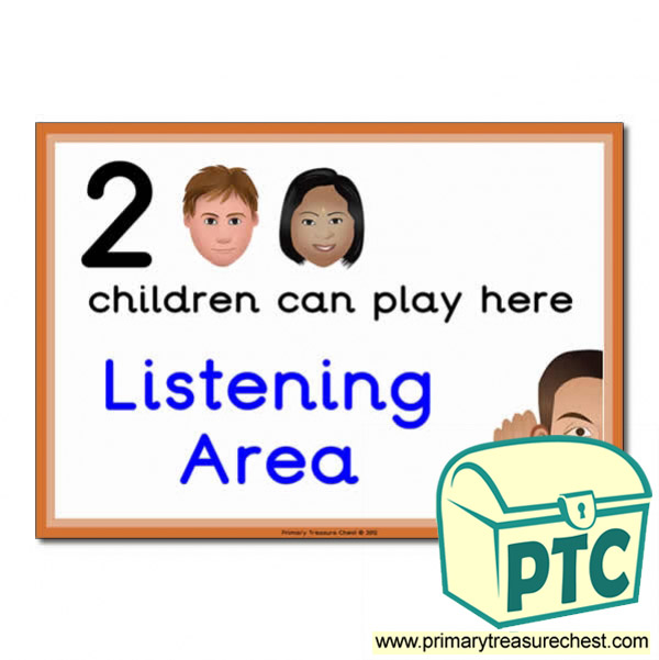 Listening Area Sign - Images Provided - 2 children can play here - Classroom Organisation Poster