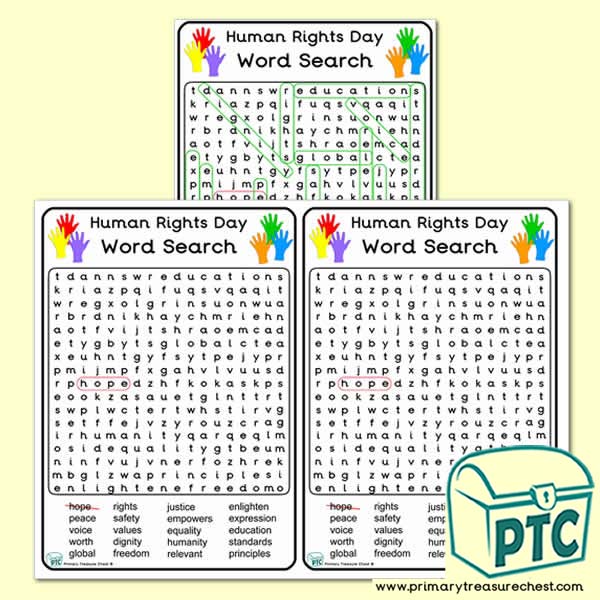 Human Rights Day Word Search A5 Worksheet