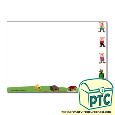 3 Little Pigs Themed A4 Sheet Plain Border In Landscape