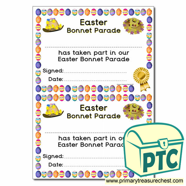 Easter Bonnet Parade certificate