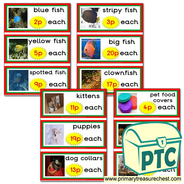 Pet Shop Role Play Prices Flashcards (1-20p)