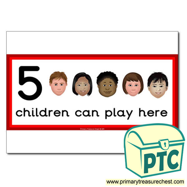 Games Area Sign - Images of Faces - 5 children can play here - Classroom Organisation Poster