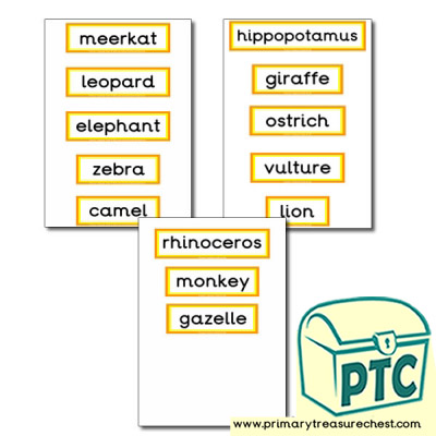 African Animal Themed Display Words