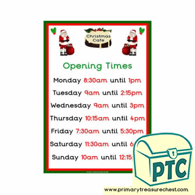 Christmas Role Play Cafe Opening Times (Quarter & Half Past)