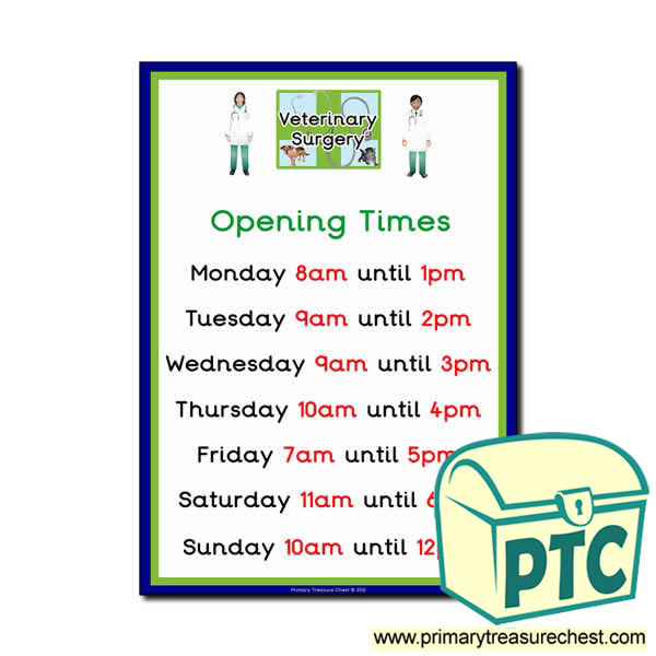 Vets Role Play Opening Times (O'clock)