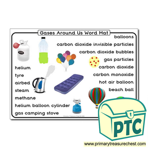 'Gases Around Us' Themed Word Mat - Primary Treasure Chest