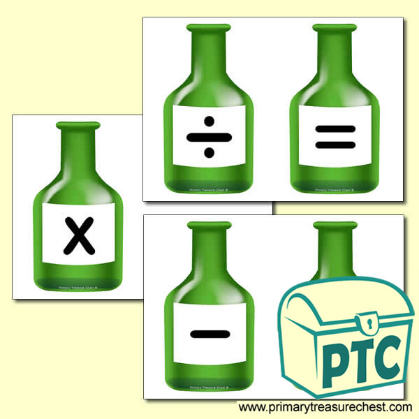 Green Bottle Number Line Maths Symbols