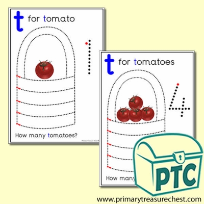 Tomato Themed Numeracy and Pencil Control - Letter 't'