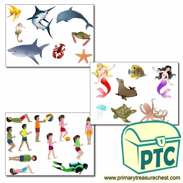 People and Animals at the Seaside Storyboard / Cut & Stick Images