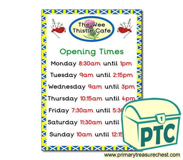 Copy of Scottish Cafe Role Play Opening Times (Quarter & Half Past)