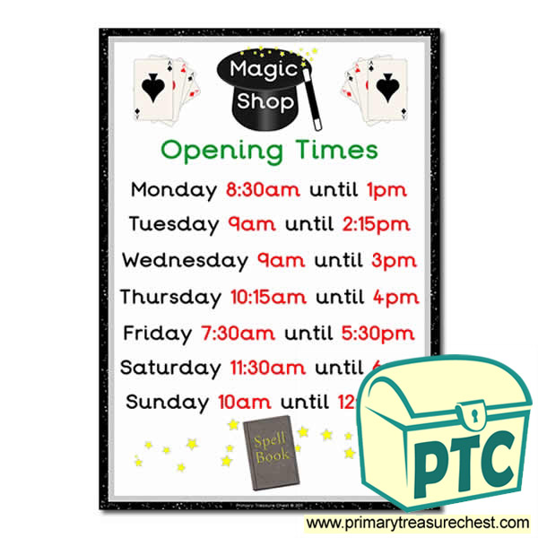 Magic Shop Role Play Opening Times Sign (Quarter & Half Past)