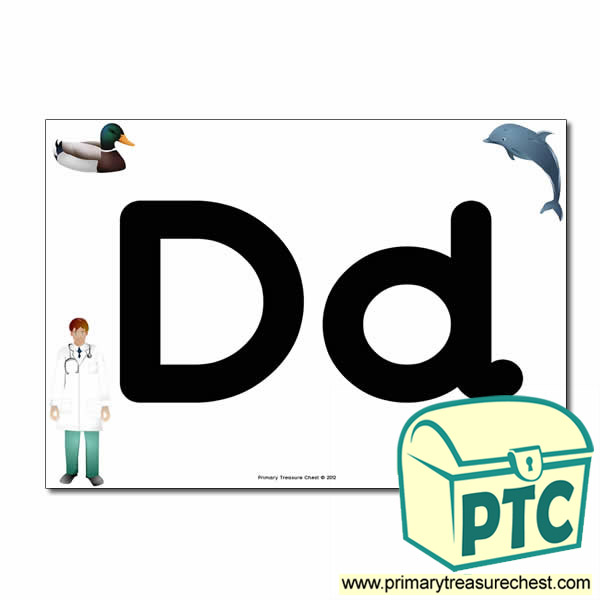 'Dd' Upper and Lowercase Letters A4 posterposter with realistic images