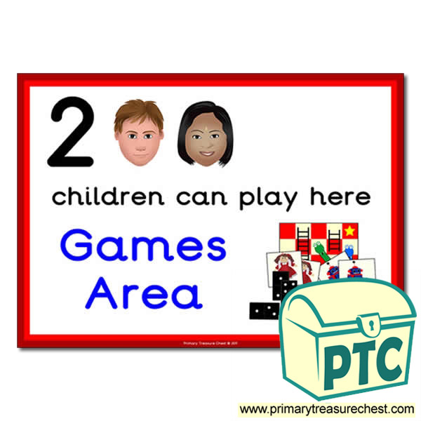 Games Area Sign - Images Provided - 2 children can play here - Classroom Organisation Poster