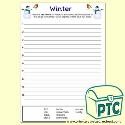 Winter Themed Sentence Worksheet