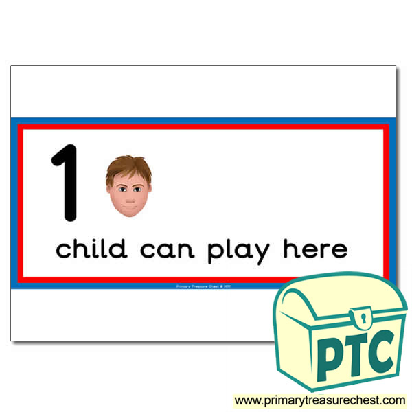 Maths Area Sign - Images of Faces - 1 child can play here - Classroom Organisation Poster