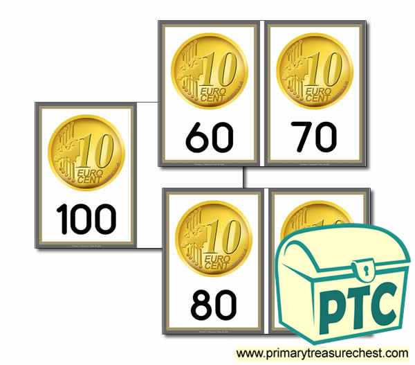 10c Euro Coins - Counting in 10c Cards (60 to 100)