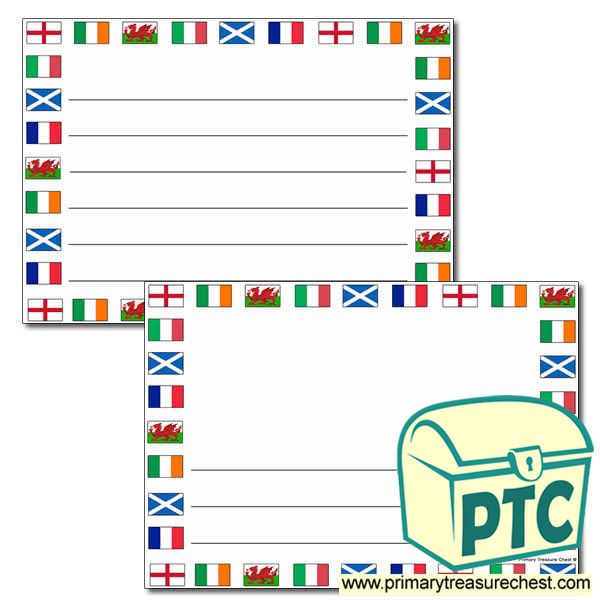 Six Nations Flags Landscape Page Border with Wide Lines