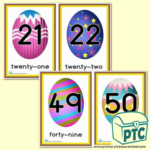Easter Egg Themed Number Line 21 to 50