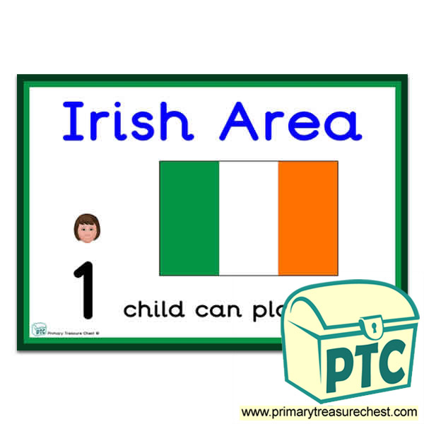Irish Area Sign - Number Pattern Images Provided  '1 child can play here' - Classroom Organisation Poster